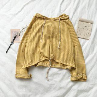 Striped Long-sleeve Hooded T-shirt Yellow - One Size