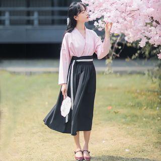 Long-sleeve Hanfu Top / Midi A-line Skirt / Set