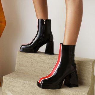 Color Block Platform Chunky-heel Short Boots