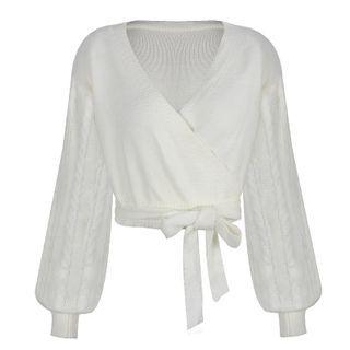 Long Sleeve Tie-waist Cropped Knitted Top