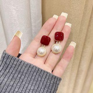 Faux Pearl Square Drop Earring / Clip-on Earring