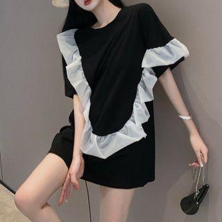 Short-sleeve Ruffle Mini T-shirt Dress Black - One Size