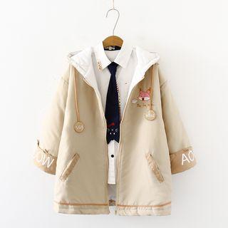 Embroidered Cartoon Fox Hooded Jacket / Long-sleeve Shirt