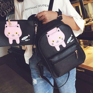 Set: Cat Applique Backpack + Pouch