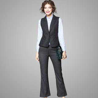 Mock Neck Shirt / Cropped Boot-cut Dress Pants / Vest / Mini Skirt / Set