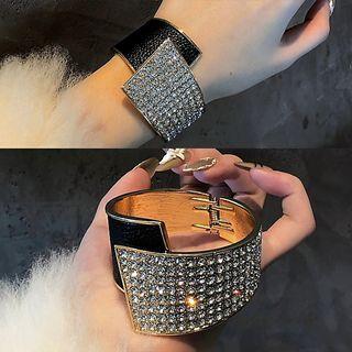 Rhinestone Alloy Bangle Black & Silver - One Size