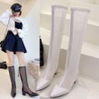 Pointed Mesh Block Heel Over-the-knee Boots
