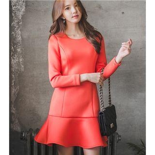 Long-sleeve Ruffled Hem Neoprene Dress