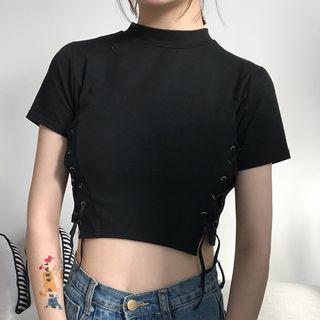 Short-sleeve Lace-up Crop T-shirt