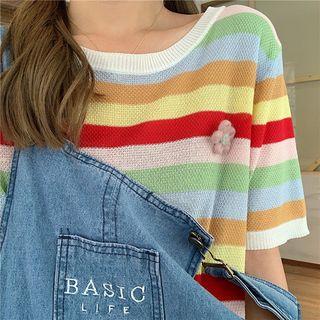 Striped Loose-fit Short-sleeve Top / Sleeveless Top