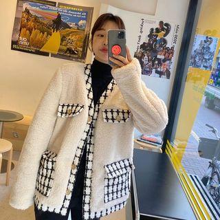 V-neck Fleece Jacket As Shown In Figure - One Size