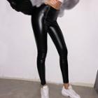 Dual-zip Faux-leather Leggings Black - One Size