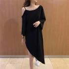 Irregular Hem Cold-shoulder Long-sleeve T-shirt