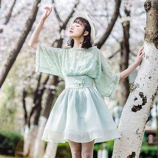 Embroidered Elbow-sleeve Mock Two-piece Dress