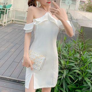 Halter Ruffle Trim A-line Dress