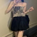 Mesh Tube Top / Puffy Mini A-line Skirt