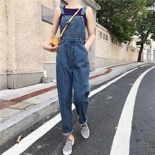 Plain Slim-fit Camisole Top / High-waist Denim Jumper Pants