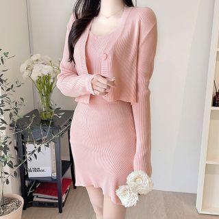 Rib-knit Cardigan & Slipdress Set