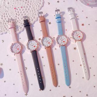 Faux-leather Heart Strap Watch