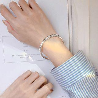 925 Sterling Silver Open Bangle Open Bangle - Beaded - Twist - One Size