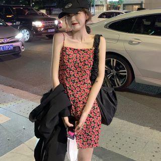 Floral Strappy A-line Dress / Elbow-sleeve Blazer