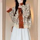 Floral Cardigan / A-line Midi Skirt / Set