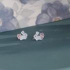 Rabbit Stud Earring 1 Pair - White & Pink - One Size