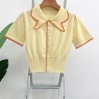 Short Sleeve Doll Collar Buttoned Knit Top