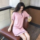 Contrast Trim Short-sleeve Polo Neck Knit Dress