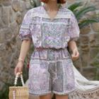 Drawstring-waist Paisley Print Playsuit
