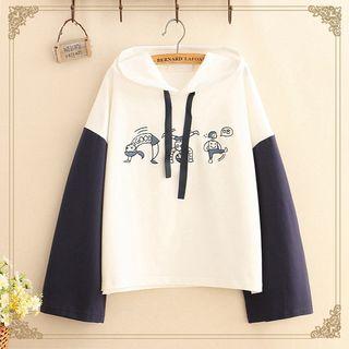 Cartoon Print Color-block Sleeve Hoodie