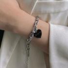 Heart Stainless Steel Bracelet Bracelet - Black Heart - Silver - One Size