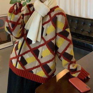 Jacquard Sweater Red & Almond - One Size