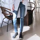 Distressed Straight-cut -5kg Jeans For Petite Women