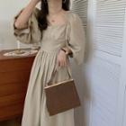Lantern-sleeve Frill Trim Dress Champagne - One Size