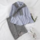 Set: Knit Panel Shirt + Straight-fit Knit Skirt