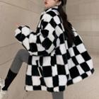 Checkerboard Fleece Zip-up Jacket Black & White - One Size