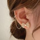 Bow Faux Pearl Chained Cuff Earring 1 Pc - Gold - One Size