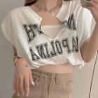 Cap-sleeve Lettering Cropped T-shirt