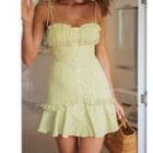 Spaghetti Strap Button-up Ruffle Mini A-line Dress