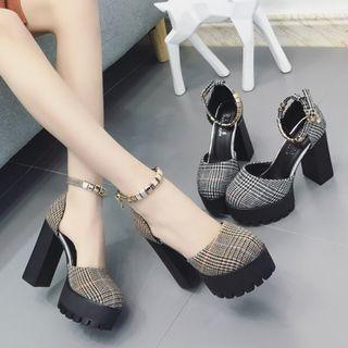 Plaid Platform Chunky Heel Pumps