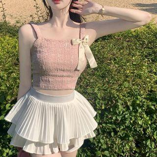Bow Accent Crop Tank Top / Mini A-line Skirt