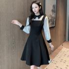 Polo Collar Panel Mesh Sleeve A-line Dress