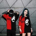 Short-sleeve Two-tone Panel Print T-shirt