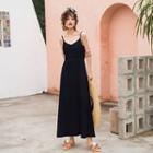 Spaghetti Strap V-neck Open-back Midi Dress
