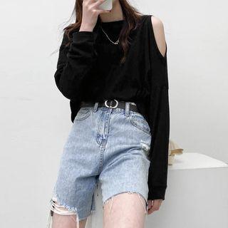 Crewneck Plain Split Top Black - One Size