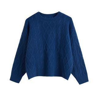 Round Neck Cable Knit Sweater Blue - One Size