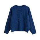 Round Neck Cable Knit Sweater Blue - One Size