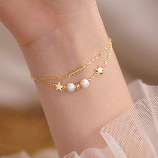Star Faux Pearl Layered Sterling Silver Bracelet Gold - One Size