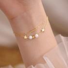 Star Faux Pearl Layered Sterling Silver Bracelet Gold - One Size
